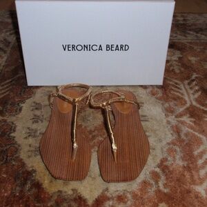 Veronica Beard Gold Leather Amelia Flat Sandals Size 7 M New In Box